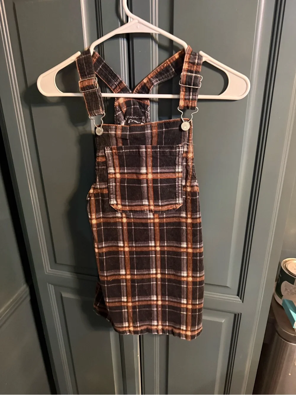 Plaid jumper with tan and black courdoroy 7/8 y